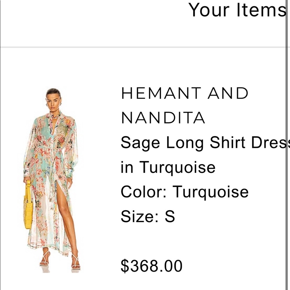HEMANT AND NANDITA 
Sage Long Shirt Dress in Turquoise